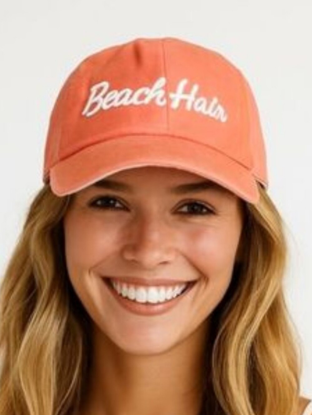 Beach Hair Coral Embroidered Distressed Hat OSFM Beachy Coastal Resortwear Crui